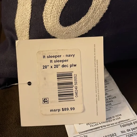 Kate Spade 'Light Sleeper Heavy Dreamer Pillow' Navy White